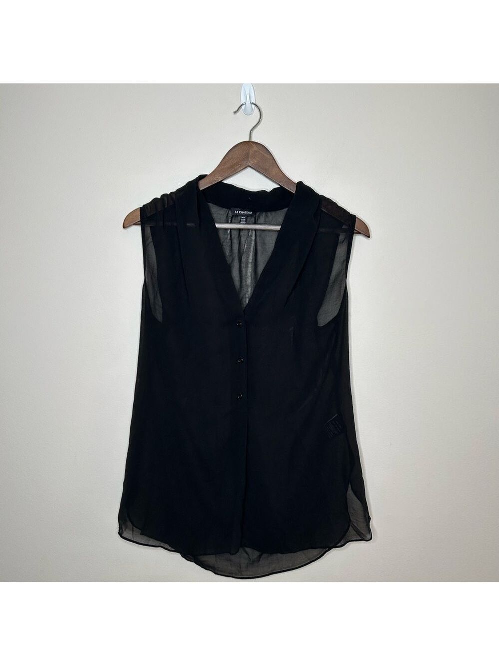 Le Chateau Black Sleeveless Button Down Blouse Medium